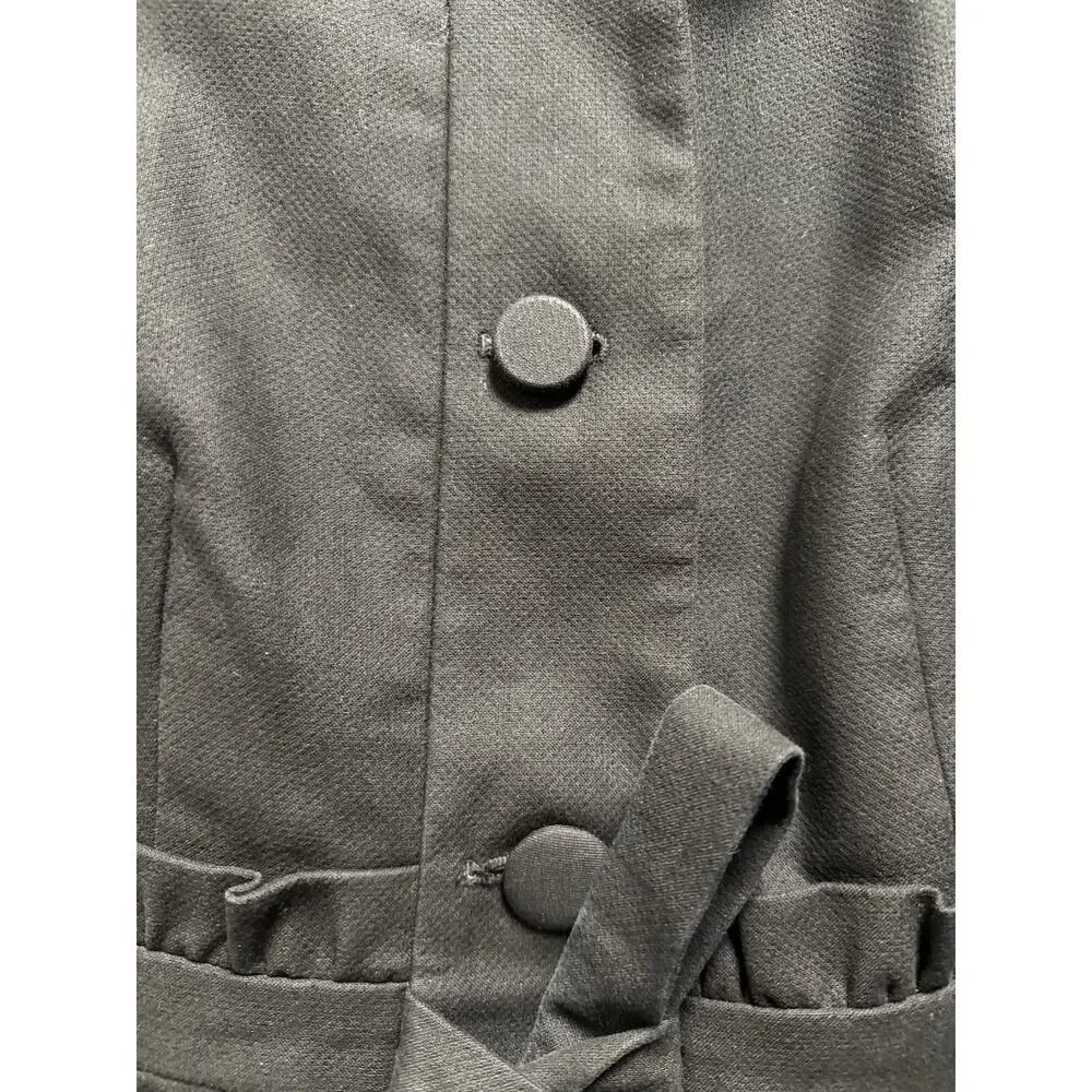J. Crew Black Cotton Ruffle Gamine Tie Waist Fitted Peacoat Midi Jacket Size 2 - Picture 4 of 8